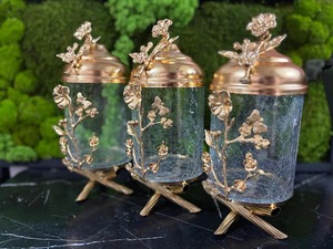 Modern Luxury <b>Glass</b> Spice Jars with Gold Leaf Design Airtight Metal Lids Stackable Kitchen <b>Storage</b> <b>Containers</b> - Product Image 5