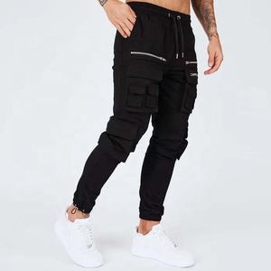 PIHA SPORTS Pantalon cargo noir pour homme en denim de coton, avec logo personnalisé imprimé numériquement, fermeture à cordon de serrage, délavage à la pierre, haute qualité, poches cargo - Product Image 2