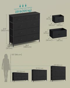 ตู้ลิ้นชัก 9 ชั้นสีดำสุดหรูพร้อมถังผ้า |   เฟอร์นิเจอร์เก็บของในห้องนอน - Product Image 2