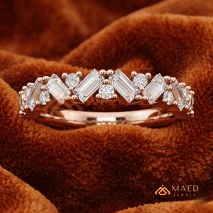 Bague élégante en moissanite taille baguette pour femme, or rose, cadeau de bijoux pour anniversaire de mariage, USA - Product Image 1