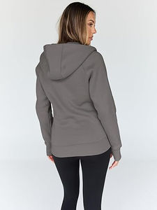 Conjunto de Sudadera Corta con Capucha y Pantalones Jogger de 2 Piezas para Mujer, con Cremallera, Estilo Biker, 100% Algodón, Color Sólido, con Logotipo Personalizado, para Invierno - Product Image 3