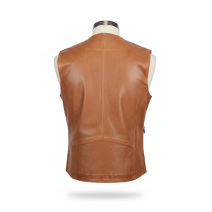 Chaleco de Cuero Genuino para Motociclista, Color Bronceado, con Múltiples Bolsillos con Cremallera, Proveedor al por Mayor de Chalecos y Chaquetas para Hombre - Product Image 2