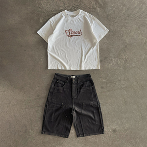 Men's Polyester/Cotton Summer Streetwear Hip Hop Casual Vintage Two-Piece Set Graphic T-Shirt Shorts Sublimation Printed Elastic - Product Image 1