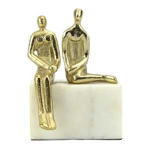 Golden Couple Figurine Aluminium Base Modern Artistic Tabletop Sculpture Handmade Eco-Friendly Durable for Theme Decor Living - Product Image 3