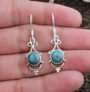 Boucles d'oreilles pendantes en turquoise bleue naturelle, argent sterling 925, bijoux de luxe pour mariage et soirée, unisexe pour femmes - Product Image 2