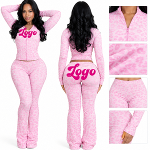 Conjuntos de 2 Piezas para Mujer, Color Rosa, con Estampado de Leopardo, Sudadera con Capucha de Manga Larga, Pantalones Acampanados, Trajes Deportivos de Otoño - Product Image 6