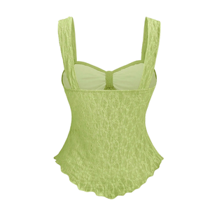 Women <b>Green</b> Lace <b>Cami</b> Top Bow Front Wide Straps Sleeveless Peplum Blouse Quick Dry Breathable Fashion Summer Casual Party XS - Product Image 2