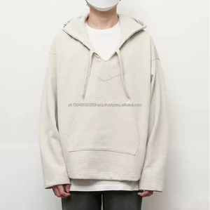 Sweat-shirt à capuche oversize en coton lourd, col en V, court, vintage, pour hommes - Product Image 4