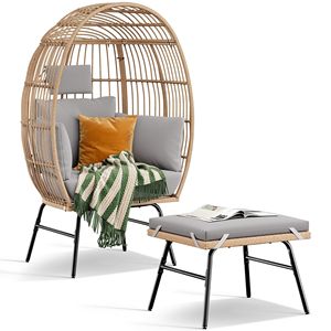 Silla de huevo de mimbre para jardín interior/exterior con reposapiés, tumbona de Patio y cojines, silla de cesta de interior duradera - Product Image 5