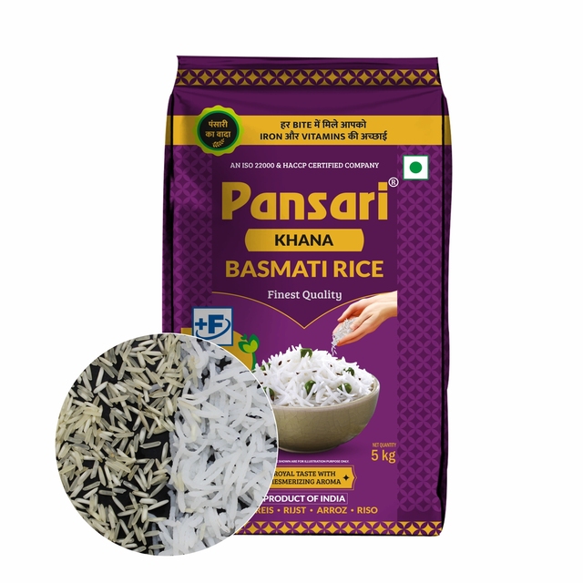 Pansari Khana Khazana Dried Long-Grain Basmati Rice 5KG Fortified