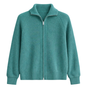 Chaqueta de Punto con Cierre para Mujer, Textura Acanalada Suave, Manga Larga, Informal, Ligera, para Uso Diario al Aire Libre - Product Image 1