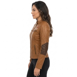 Latest Design Fashionable High Quality Women genuine <b>Leather</b> <b>Jacket</b> New Fashionable <b>Long</b> Sleeve Women <b>Leather</b> <b>Jacket</b> With OEM - Product Image 3