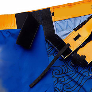 Shorts de boxe MMA LAMA INDUSTRIES bleu-orange, design par sublimation, respirants, protecteurs, écologiques, durables, en polyester. - Product Image 5