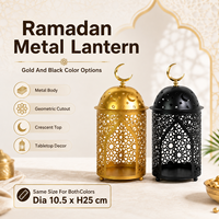 Farol Metálico Mayorista para Ramadán, Portavelas Islámico con Luna Creciente para Decoración de Mesa de Eid y Exhibición Minorista de Temporada