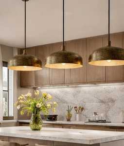 Vintage Brass Dome Metal Pendant <b>Light</b> Elegant Indoor Hanging Fixture for Kitchen Island Living Room Bedroom - Product Image 6