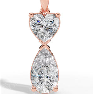 Collier double breloque cœur et poire en diamant de laboratoire, or massif 18 carats, VVS incolore, pendentif solitaire romantique avec chaîne - Product Image 1