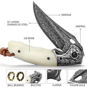 Couteau de poche multifonctionnel Burraq fait main en acier Damas avec étui en cuir, idéal pour un cadeau d'anniversaire ou un cadeau pour témoin de mariage - Product Image 6