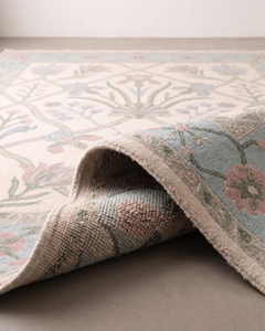 Pastel Oushak <b>Rug</b> <b>Ivory</b> Pink Blue Sage Organic Abstract Carpet Botanical Border 100% New Zealand Wool Non-Slip Washable for - Product Image 5