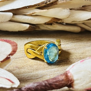Anillo de Topacio Azul en Oferta, Anillos Minimalistas de Latón para Mujer, Chapado en Oro de 18k, Banda Entrelazada, Joyería de Cóctel, Venta al por Mayor/OEM/ODM - Product Image 5