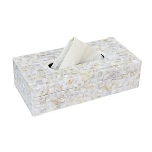 Caja de pañuelos decorativa hecha a mano con mosaico de nácar mediterráneo, portapañuelos decorativo - Product Image 1