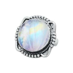 925 Sterling Silver Natural Multi Shape Rainbow <b>Moonstone</b> <b>Ring</b> Bezel Setting Minimalist Unisex Engagement Anniversary - Product Image 2