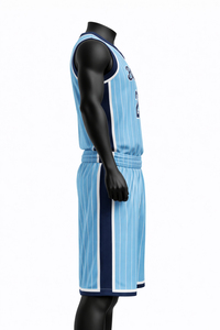 Ensemble Maillot et Short de Basketball Personnalisé Bleu Clair à Rayures Uniforme d'Équipe Respirant Séchage Rapide Vêtements de Sport - Product Image 3