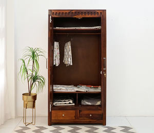Armario de Madera Maciza de Sheesham, Estilo Indio Antiguo, Acabado Miel, Guardarropa de Madera para Almacenamiento en el Hogar, Ensamblado - Product Image 5