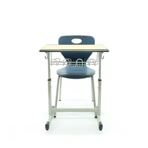 OEM ODM 3D Design Supply School Furniture Desk Chairs Sets With Metal Basket For Student Study