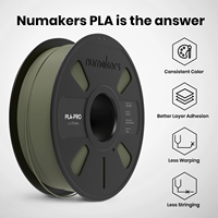 Filament d'impression 3D Numakers PLA Pro 1,75 mm de qualité supérieure, 1 kg, vert armée, 200°C, fabriqué en Inde, tiges moulées et coupées