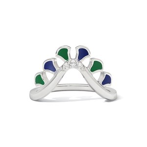 Anillo de Plata de Ley 925 con Pluma de Pavo Real para Mujer |   Anillo Abierto de Esmalte Azul y Verde con Piedras Redondas, Joyería de Moda Ajustable - Product Image 3