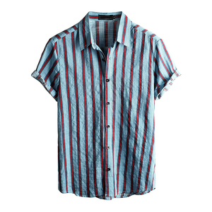 เสื้อเชิ้ตผู้ชายสไตล์ฮาวาย ลายทาง แขนสั้น ลำลอง ปกคอพับ ระบายอากาศได้ดี ผ้าป๊อปลินสำหรับฤดูร้อน ผลิตจากโพลีเอสเตอร์ - Product Image 1