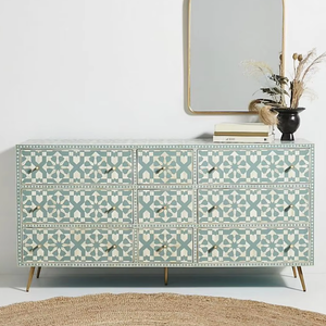 Mesa Consola Decorativa con Incrustaciones de Hueso, Diseño Art Deco, Mueble Elegante Hecho a Mano - Product Image 1