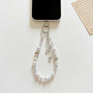 Chaîne de téléphone portable à paillettes et perles, avec nœud et pompon, en cristal, courte, pour poignet, porte-clés en cristal - Product Image 6