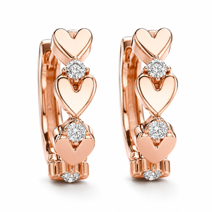 Heart Shape Huggie <b>Earrings</b> With Moissanite Round Brilliant Cut Diamond Plated Rose Gold Romantic Women's Jewelry - Product Image 1