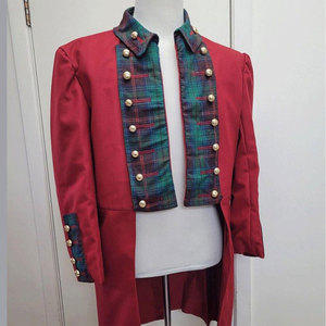 Men's Burgundy Traditional Doublet Jacket Costume Tailcoat Tartan Cotton Twill Custom Handmade Highland - Product Image 4