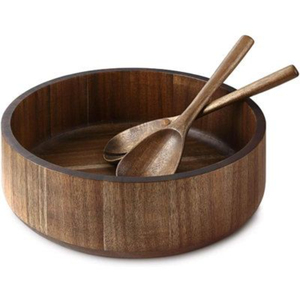 Handcrafted Natural Hardwood Serving Bowl With Matching Spoon & Fork <b>Servers</b> Acacia <b>Wood</b> <b>Salad</b> Bowl Tableware For Pasta & Snacks - Product Image 4