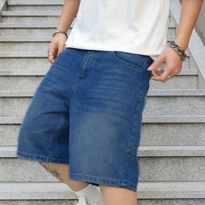 Shorts en jean pour homme, taille mi-haute, coupe droite, délavage clair, décontractés, été, en coton, avec poches, tissu tissé - Product Image 5