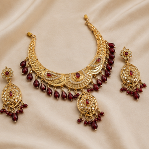 Nuevo Diseño Étnico, Juego de Joyería de Boda para Mujer Chapado en Oro con Collar y Aretes, Uso Tradicional, Elegante y Lujoso - Product Image 5