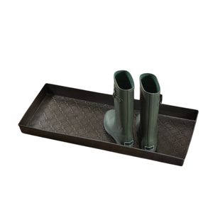 Modern Black Rectangular Metal <b>Tray</b> with Textured Pattern for Tabletop Storage Home Entryway Decorative Boot <b>Tray</b> - Product Image 5
