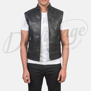 Chaleco Personalizado para Hombre, de Cuero Genuino Negro, Perforado, Corte Ajustado, Cuello Alto, Cierre de Cremallera, Sin Mangas, Transpirable - Product Image 6