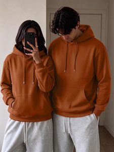 Sweat à capuche unisexe en coton uni pour l'hiver, pull décontracté en molleton surdimensionné pour hommes et femmes, manches longues, épaules tombantes, streetwear - Product Image 3
