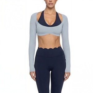 Seamless Solid Yoga Set Women Sportswear <b>Crop</b> Top Sleeveless Mid Waist <b>Leggings</b> 3 Piece Front Quick Dry Breathable Spandex/Nylon - Product Image 1