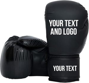 Gants de boxe personnalisables en cuir noir avec impression par transfert thermique, sangle de poignet réglable à scratch pour adultes, équipement de boxe - Product Image 1