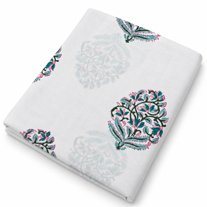 Tissu en voile de coton imprimé à la main à rayures florales roses, léger, respirant, en fil peigné tissé, 60x60, 90 GSM, unisexe, 43/44 pouces - Product Image 3