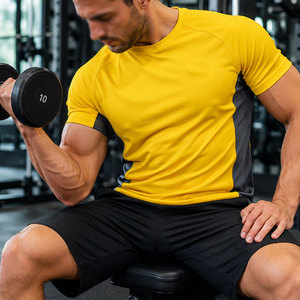 T-shirt pour homme de couleur jaune vif, respirant, anti-odeur, à séchage rapide, confortable, durable, à prix bas - Product Image 6