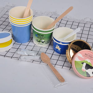 Gobelets à yaourt jetables à double paroi recyclables, gobelets en papier écologiques ronds avec couvercles, vente en gros - Product Image 4