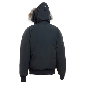 Veste d'hiver décontractée pour homme en duvet noir avec capuche en fourrure, coupe-vent, col montant, fermeture éclair, couleur unie - Product Image 2