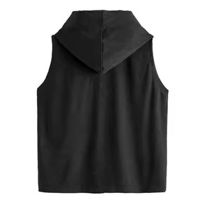 Débardeur noir pour homme avec lacets et capuche, style décontracté pour la gym, personnalisation de marque acceptée, fabriqué en polyester et élasthanne, conception OEM - Product Image 2