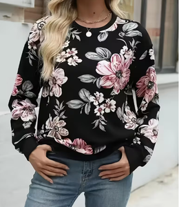 Sudadera de Algodón y Bambú de 180g para Mujer, Diseño Casual con Bloques de Color, Cuello Redondo Asimétrico y Estampado de Dibujos Animados, Suave y Cómoda, para San Valentín - Product Image 6