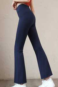 Wholesale Custom Mid Waist Skinny Fit Fleece <b>Flare</b> Yoga Pants Breathable Stretchy Workout <b>Leggings</b> Solid - Product Image 2